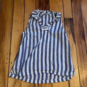 Blue and White Striped Linen Sleeveless Top